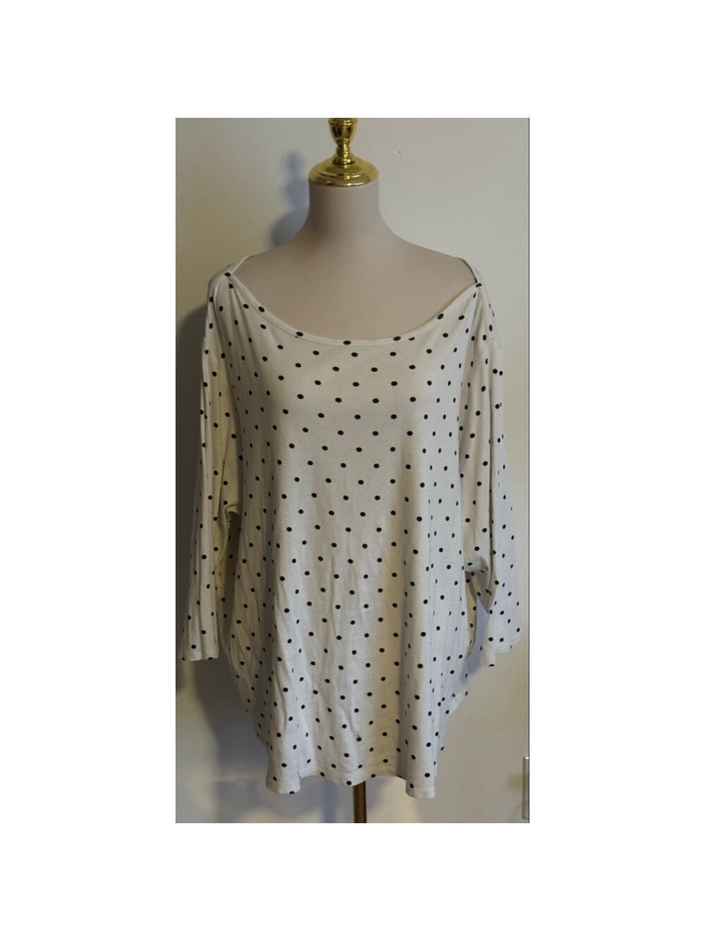 Women's Croft & Barrow Plus Long Sleeve Tee 3X White Black Polka Dot